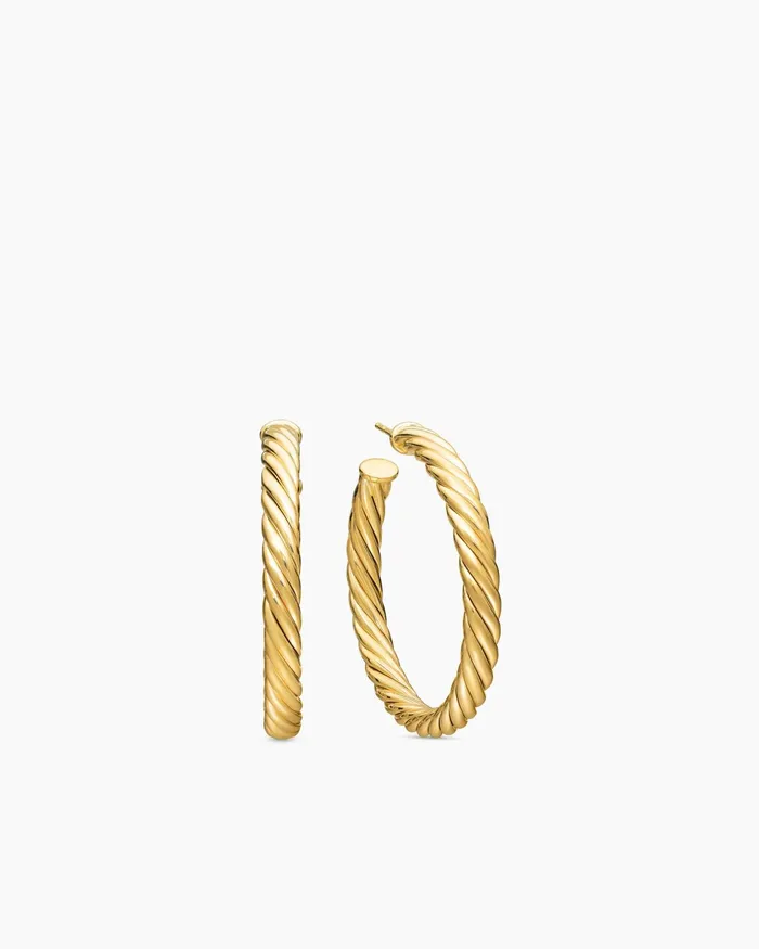 Sculpted Cable Hoop Earrings In 18K Yellow Gold 175in Women David Yurman Hoop
