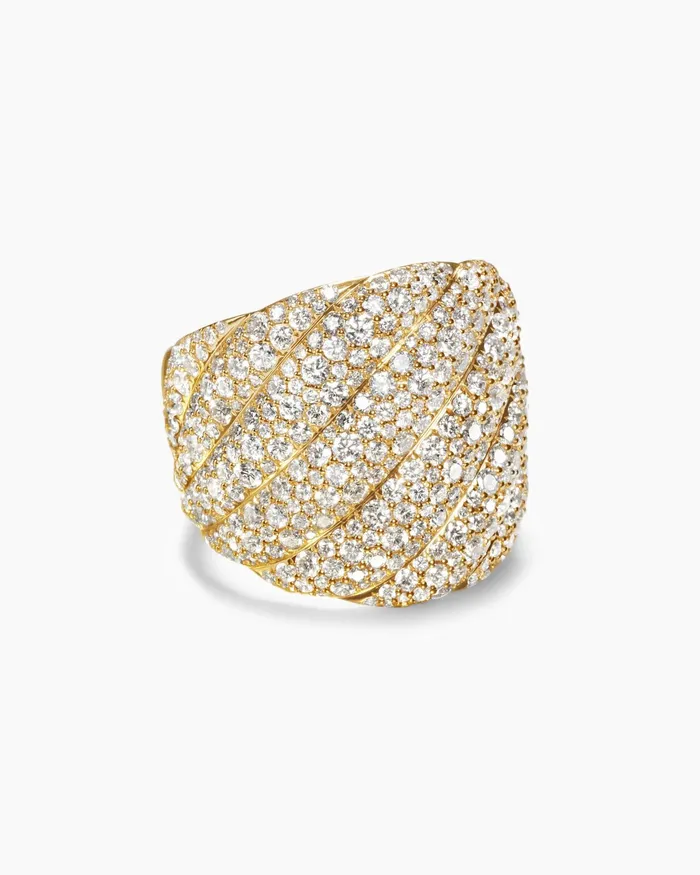 Sculpted Cable Ring In 18K Yellow Gold With Diamonds 20mm Women David Yurman Statement Sculpted Cable Ring In 18K Yellow Gold With Diamonds 20mm Women David Yurman Statement