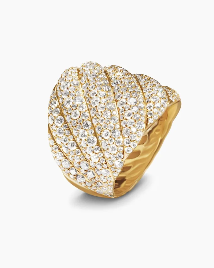 Sculpted Cable Ring In 18K Yellow Gold With Diamonds 20mm Women David Yurman Statement Sculpted Cable Ring In 18K Yellow Gold With Diamonds 20mm Women David Yurman Statement