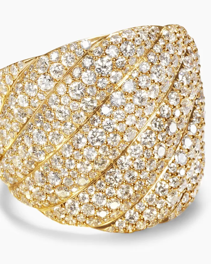 Sculpted Cable Ring In 18K Yellow Gold With Diamonds 20mm Women David Yurman Statement Sculpted Cable Ring In 18K Yellow Gold With Diamonds 20mm Women David Yurman Statement
