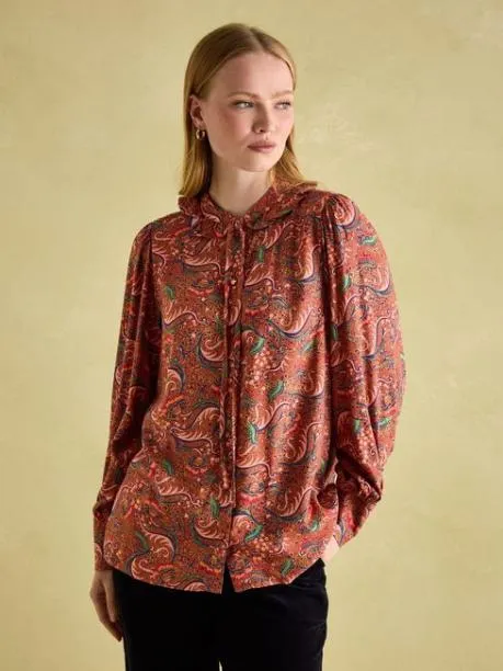 Shirts and Blouses Women Joules Red Paisley Pussybow Tie Blouse