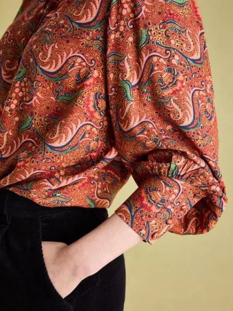 Shirts and Blouses Women Joules Red Paisley Pussybow Tie Blouse