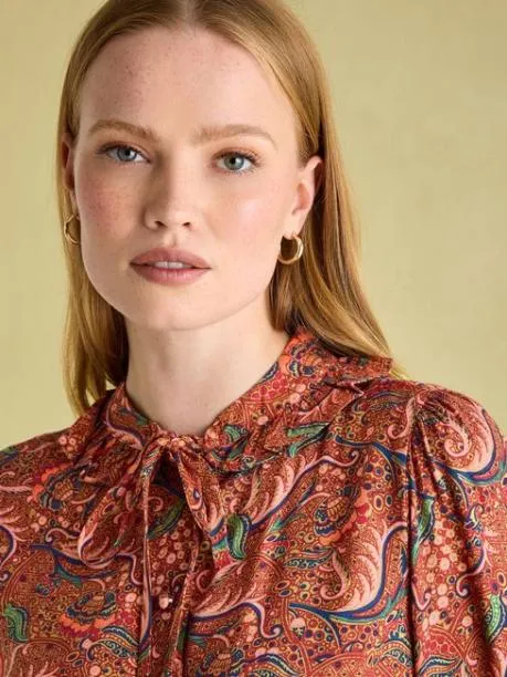 Shirts and Blouses Women Joules Red Paisley Pussybow Tie Blouse