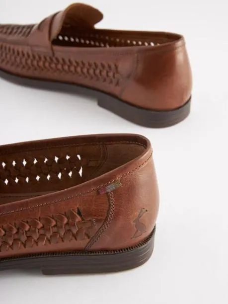 Shoes Men Joules Tan Brown Leather Weave Loafers