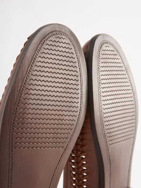 Shoes Men Joules Tan Brown Leather Weave Loafers