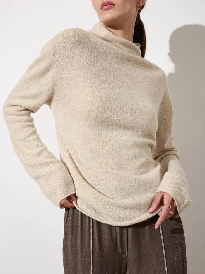 Shop Brochu Walker 100 Cashmere The Rhone Relaxed Funnel Sweater Bisque Mlange