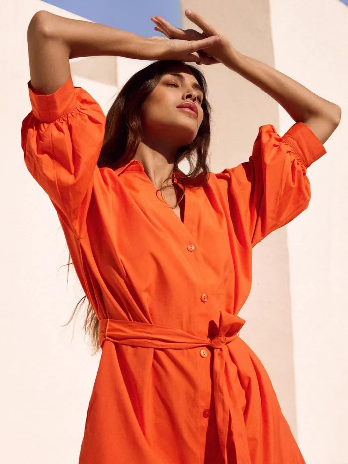 Shop Brochu Walker Dresses The Kate Belted Dress Tangerine