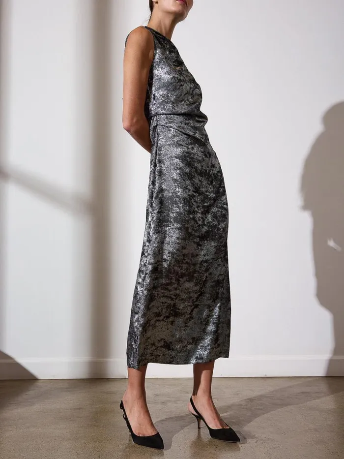 Shop Brochu Walker Dresses The Trey Draped Waist Dress Galaxy Silver