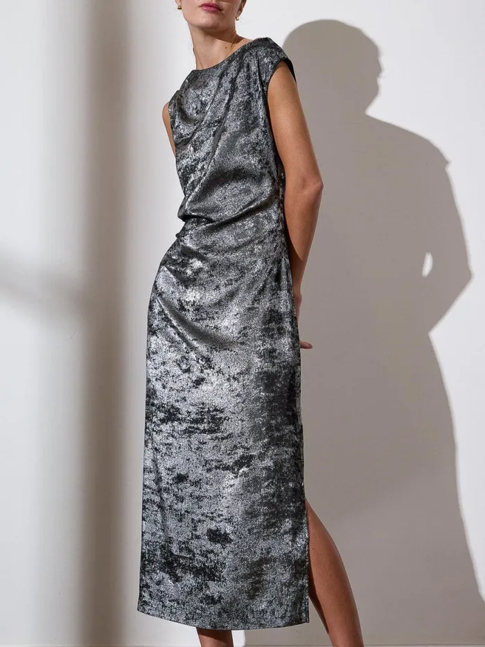 Shop Brochu Walker Dresses The Trey Draped Waist Dress Galaxy Silver