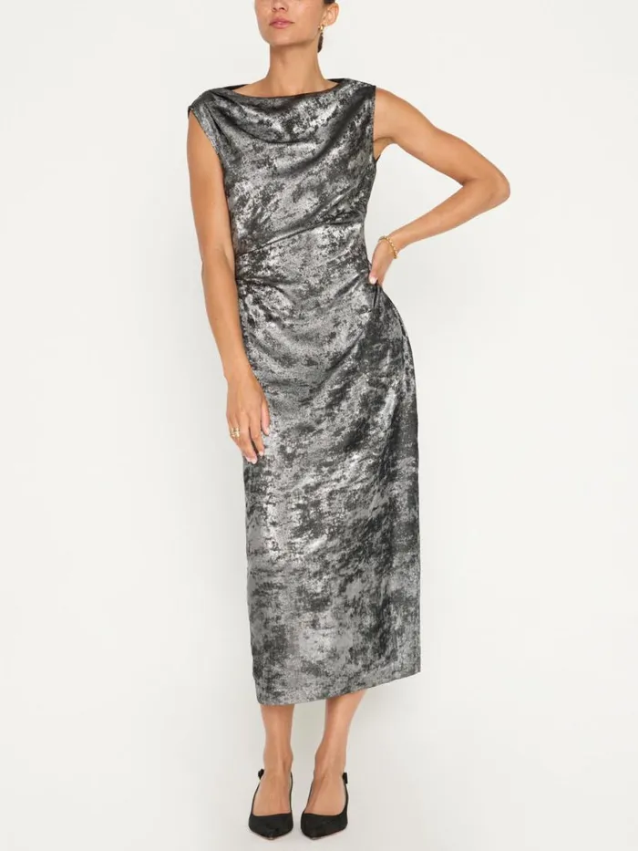 Shop Brochu Walker Dresses The Trey Draped Waist Dress Galaxy Silver