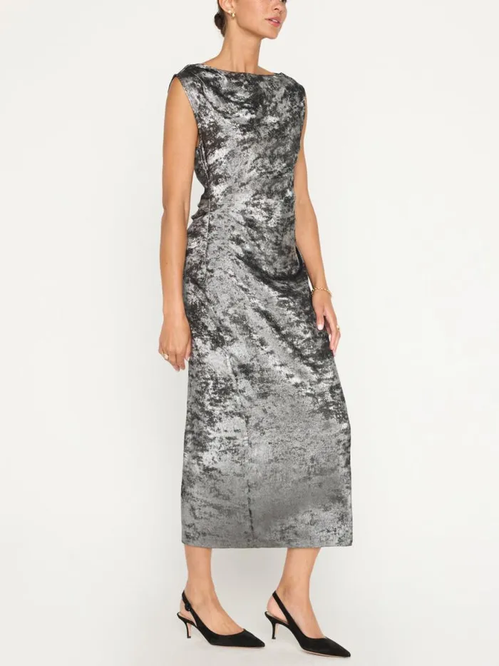 Shop Brochu Walker Dresses The Trey Draped Waist Dress Galaxy Silver