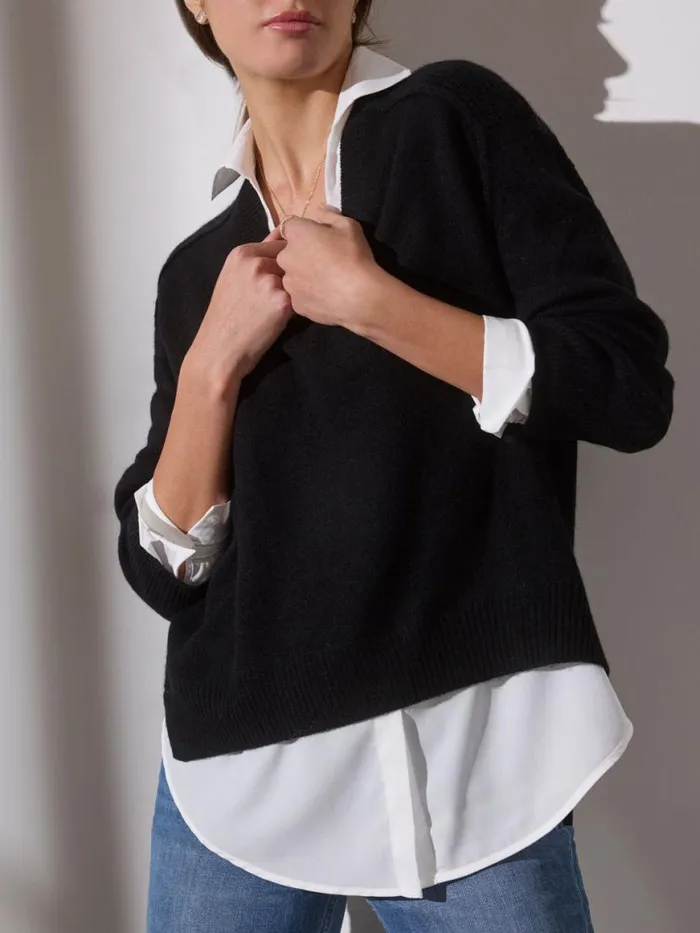 Shop Brochu Walker Sweaters The Looker Layered VNeck Black Onyx With White Underlayer Shop Brochu Walker Sweaters The Looker Layered VNeck Black Onyx With White Underlayer