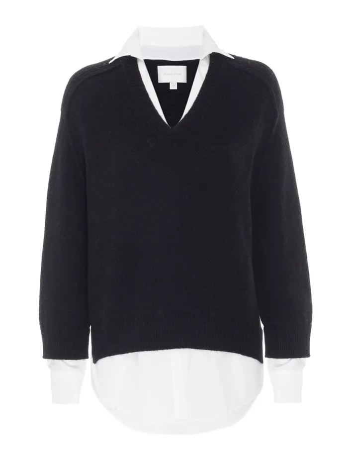 Shop Brochu Walker Sweaters The Looker Layered VNeck Black Onyx With White Underlayer