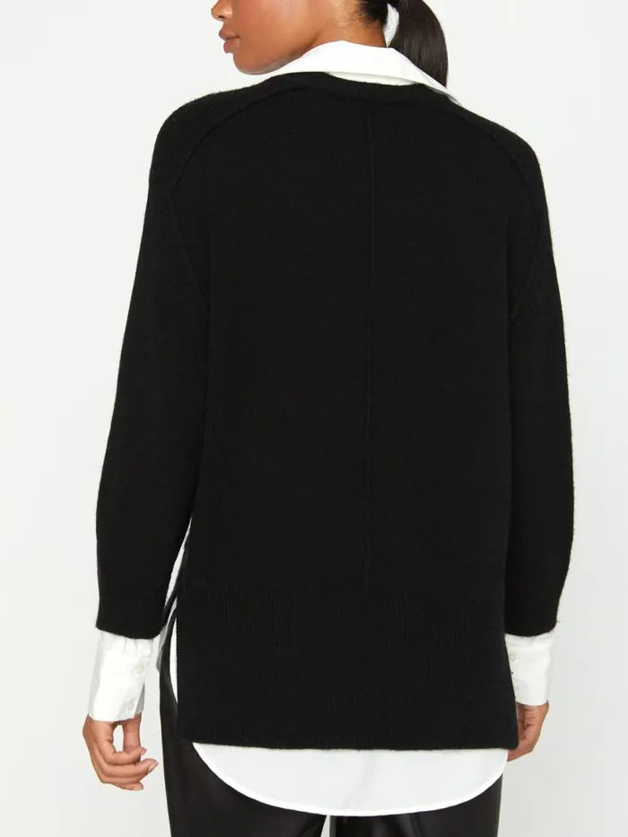 Shop Brochu Walker Sweaters The Looker Layered VNeck Black Onyx With White Underlayer