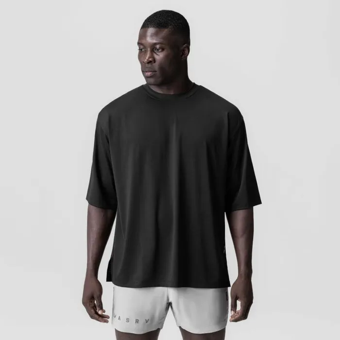 Short Sleeves Men ASRV 3DLite 20 Lycra 34Sleeve Oversized Tee Black 034otwr034