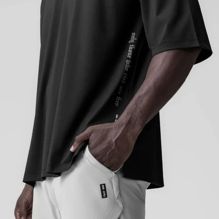 Short Sleeves Men ASRV 3DLite 20 Lycra 34Sleeve Oversized Tee Black 034otwr034