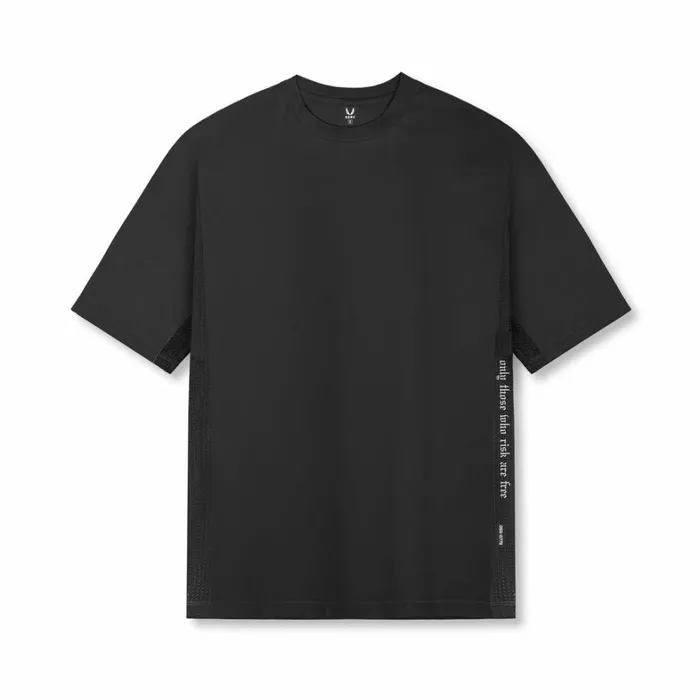 Short Sleeves Men ASRV Supima Mesh Panel Oversized Tee Dusk Black