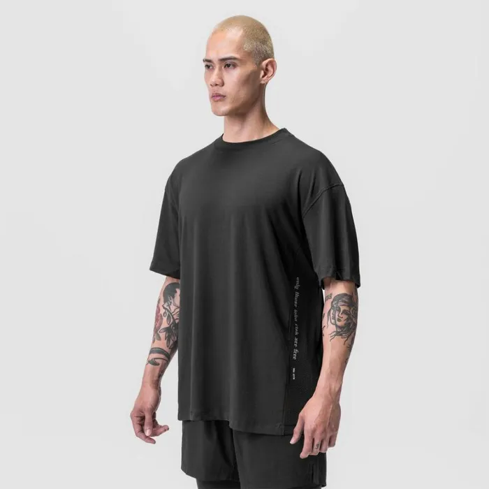 Short Sleeves Men ASRV Supima Mesh Panel Oversized Tee Dusk Black