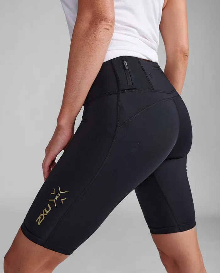 Shorts Womens 2XU Light Speed MidRise Compression Shorts Blackgold Reflective