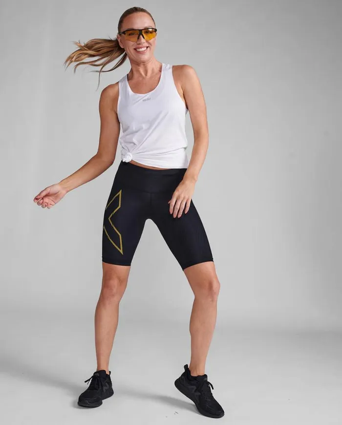 Shorts Womens 2XU Light Speed MidRise Compression Shorts Blackgold Reflective
