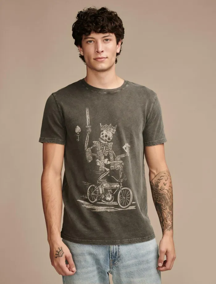 Skeleton Biker Raven Men Lucky Brand Graphic Tees