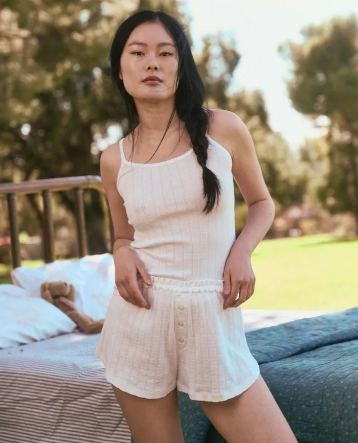 Sleep Bottoms Women The Great The Pointelle Tap Short White