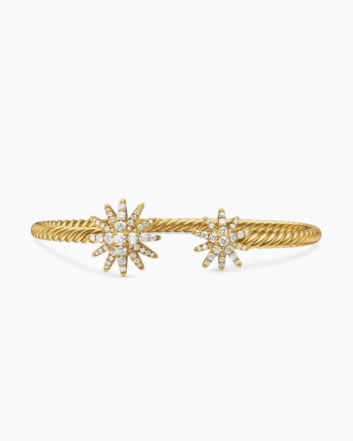 Starburst Cable Bracelet In 18K Yellow Gold With Diamonds 35mm Women David Yurman Cuff Starburst Cable Bracelet In 18K Yellow Gold With Diamonds 35mm Women David Yurman Cuff