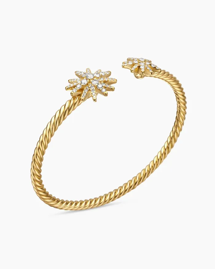 Starburst Cable Bracelet In 18K Yellow Gold With Diamonds 35mm Women David Yurman Cuff Starburst Cable Bracelet In 18K Yellow Gold With Diamonds 35mm Women David Yurman Cuff