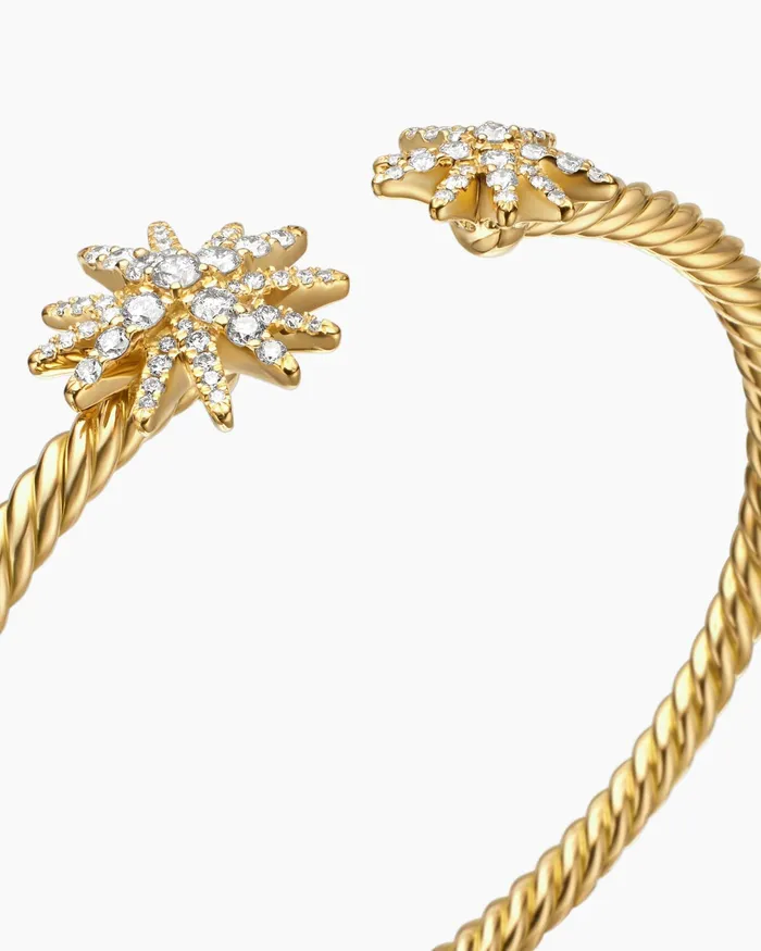 Starburst Cable Bracelet In 18K Yellow Gold With Diamonds 35mm Women David Yurman Cuff Starburst Cable Bracelet In 18K Yellow Gold With Diamonds 35mm Women David Yurman Cuff