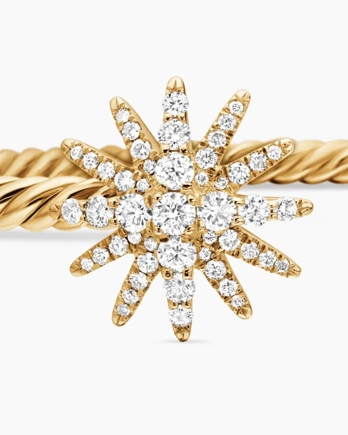 Starburst Cable Bracelet In 18K Yellow Gold With Diamonds 35mm Women David Yurman Cuff Starburst Cable Bracelet In 18K Yellow Gold With Diamonds 35mm Women David Yurman Cuff