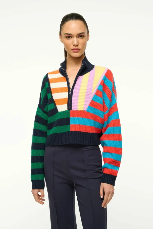STAUD CASHMERE CROPPED HAMPTON SWEATER Cabana Stripe Multi Women Sweaters