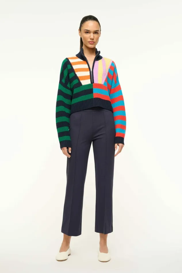 STAUD CASHMERE CROPPED HAMPTON SWEATER Cabana Stripe Multi Women Sweaters