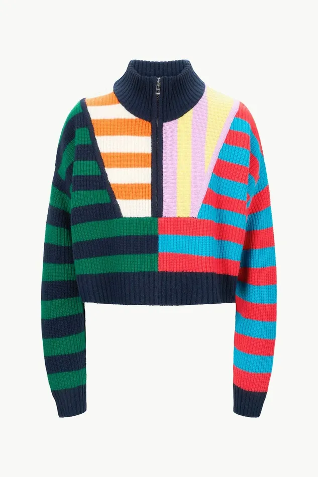 STAUD CASHMERE CROPPED HAMPTON SWEATER Cabana Stripe Multi Women Sweaters