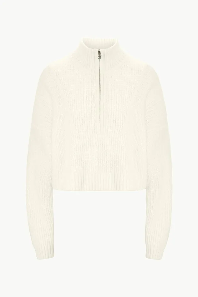 STAUD CASHMERE CROPPED HAMPTON SWEATER Ivory Women Sweaters STAUD CASHMERE CROPPED HAMPTON SWEATER Ivory Women Sweaters