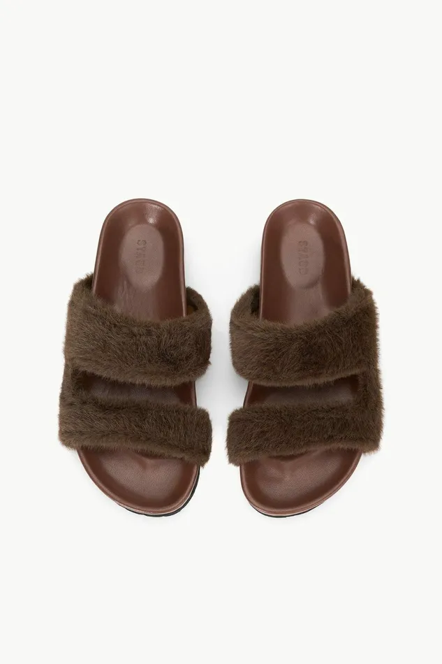 STAUD CYPRUS FAUX FUR SLIDE Mahogany Women Mules and Flats STAUD CYPRUS FAUX FUR SLIDE Mahogany Women Mules and Flats