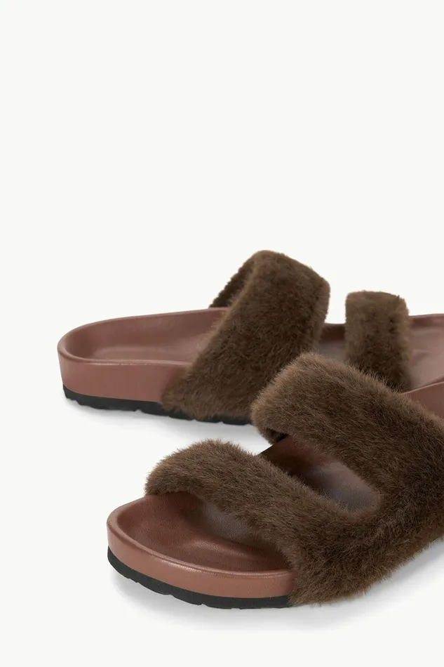 STAUD CYPRUS FAUX FUR SLIDE Mahogany Women Mules and Flats STAUD CYPRUS FAUX FUR SLIDE Mahogany Women Mules and Flats