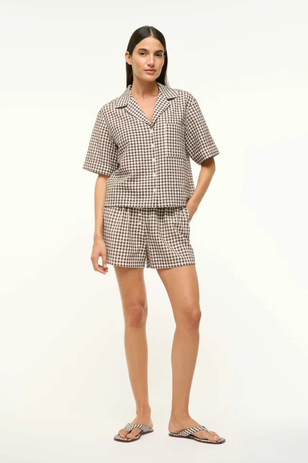 STAUD GABI SHIRT Dark Chocolate Gingham Women Swim STAUD GABI SHIRT Dark Chocolate Gingham Women Swim