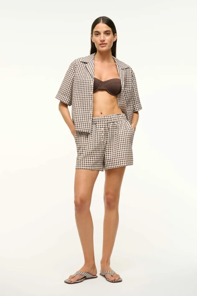 STAUD GABI SHIRT Dark Chocolate Gingham Women Swim STAUD GABI SHIRT Dark Chocolate Gingham Women Swim