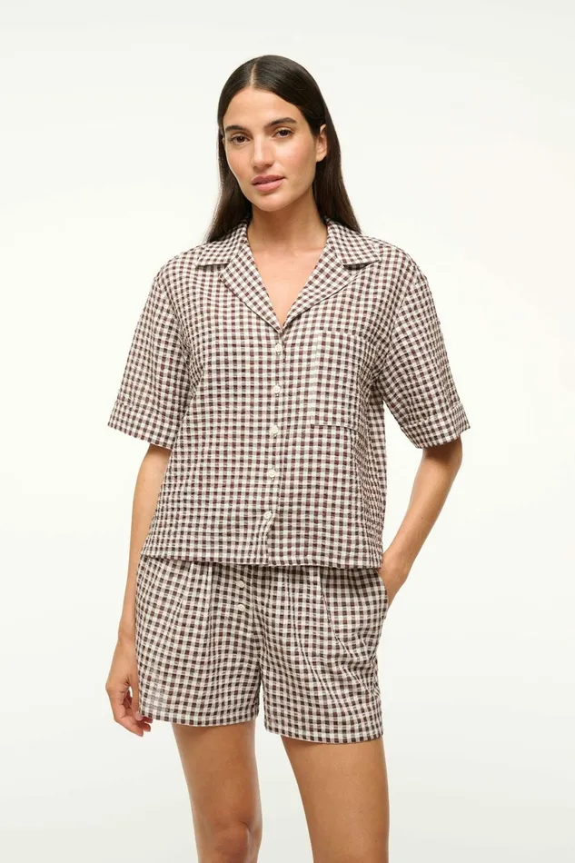 STAUD GABI SHIRT Dark Chocolate Gingham Women Swim STAUD GABI SHIRT Dark Chocolate Gingham Women Swim