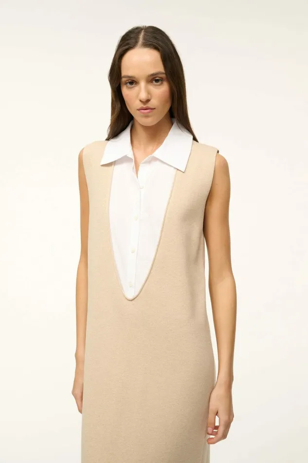 STAUD LESLIE DRESS Camel White Women The Knit Shop STAUD LESLIE DRESS Camel White Women The Knit Shop