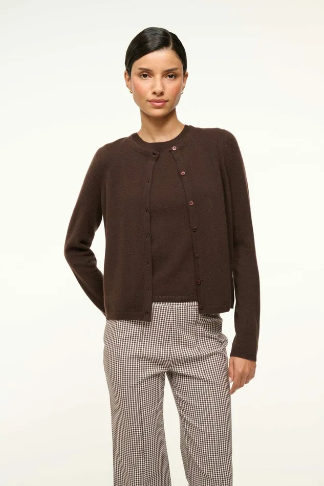 STAUD MIDNIGHT CASHMERE CARDIGAN Dark Chocolate Women Sweaters STAUD MIDNIGHT CASHMERE CARDIGAN Dark Chocolate Women Sweaters