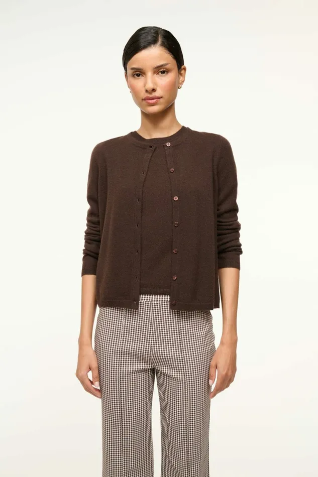 STAUD MIDNIGHT CASHMERE CARDIGAN Dark Chocolate Women Sweaters STAUD MIDNIGHT CASHMERE CARDIGAN Dark Chocolate Women Sweaters