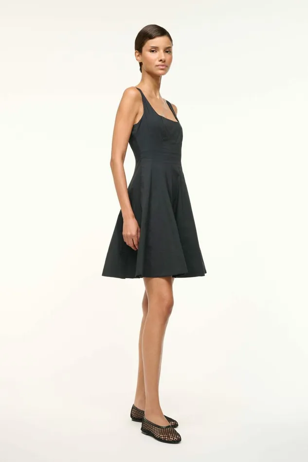 STAUD MINI WELLS DRESS Black Women Dresses STAUD MINI WELLS DRESS Black Women Dresses