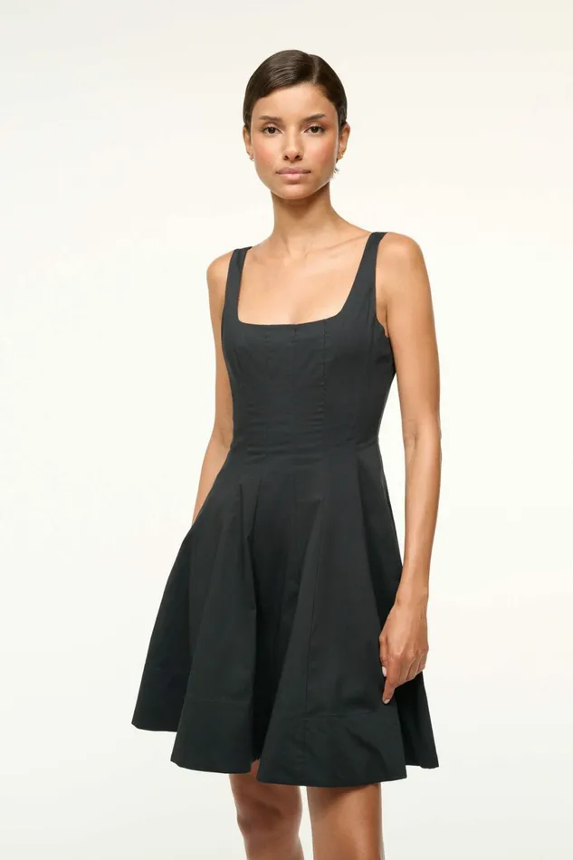 STAUD MINI WELLS DRESS Black Women Dresses STAUD MINI WELLS DRESS Black Women Dresses