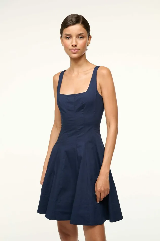 STAUD MINI WELLS DRESS Navy Women Dresses STAUD MINI WELLS DRESS Navy Women Dresses