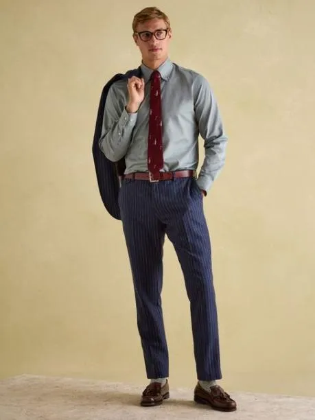 Suits and Tailoring Men Joules Navy Slim Fit Pinstripe Suit Trousers