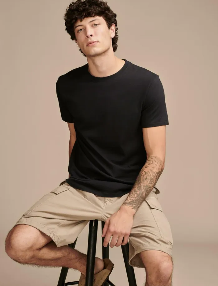 Supima Short Sleeve Crew Jet Black Men Lucky Brand Shirts and Tops