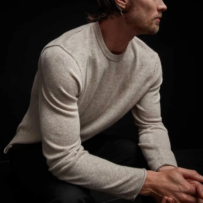 Sweaters Men James Perse Recycled Cashmere Crew Neck Sweater Stone