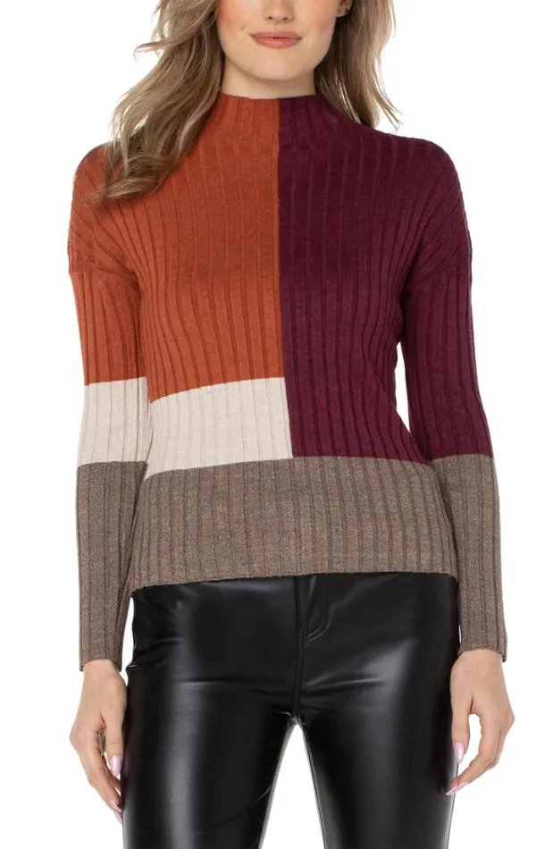 SWEATERS Women Liverpool Los Angeles MOCK NECK COLORBLOCK SWEATER Burgundy Rust Colorblock SWEATERS Women Liverpool Los Angeles MOCK NECK COLORBLOCK SWEATER Burgundy Rust Colorblock