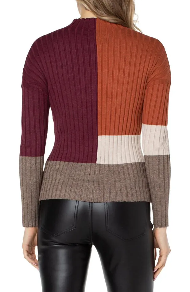 SWEATERS Women Liverpool Los Angeles MOCK NECK COLORBLOCK SWEATER Burgundy Rust Colorblock